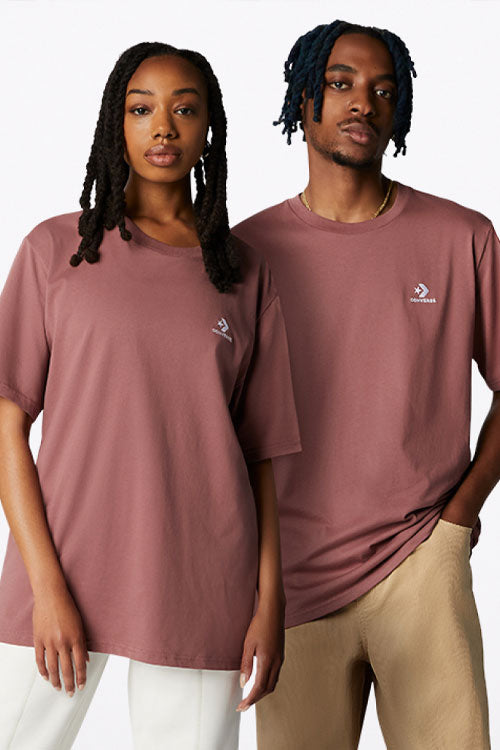 קונברס אולסטאר חולצת טישירט קצרה Chevron בצבע חום אדמדם לנשים וגברים-Converse All Star-XS-נאקו