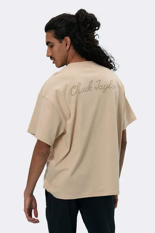 קונברס חולצת טישירט קצרה Sneaker Patch בצבע שמנת לגברים-Converse All Star-2XS-נאקו