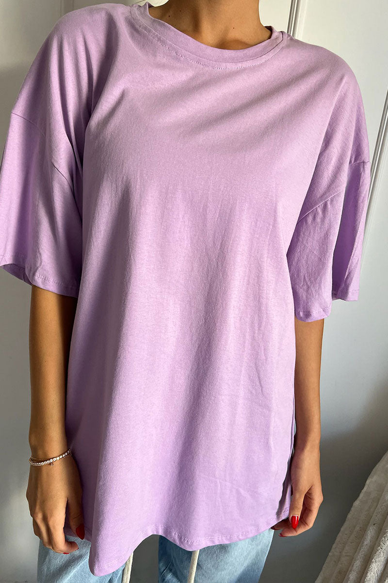 חולצת טי-שירט אובר-סייז אביב בצבע סגול בהיר לנשים-Bombes-One size-נאקו