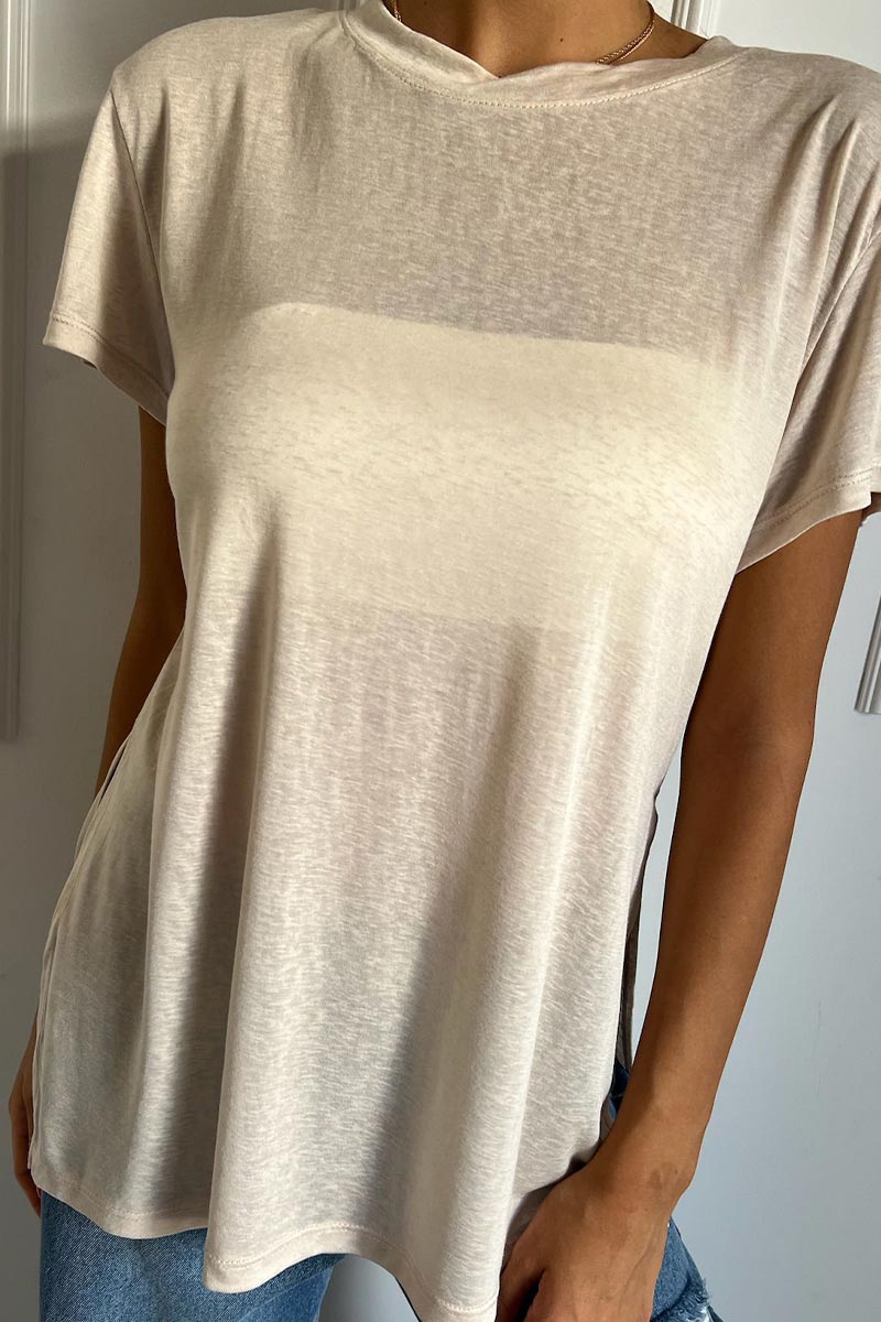 חולצת טי-שירט Delayla בצבע בז' לנשים-Bombes-1-נאקו