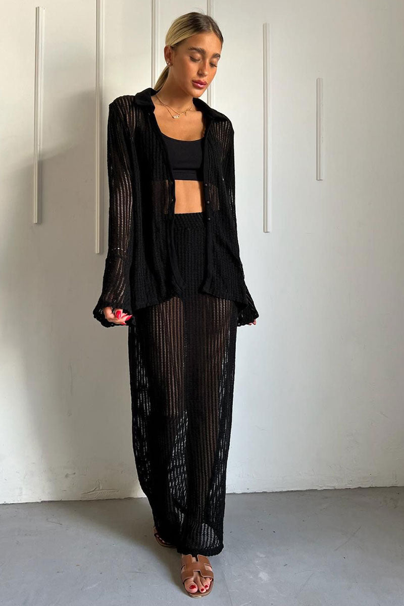 חליפת רשת וחצאית ארוכה בצבע שחור לנשים-Bombes-XS-S-נאקו