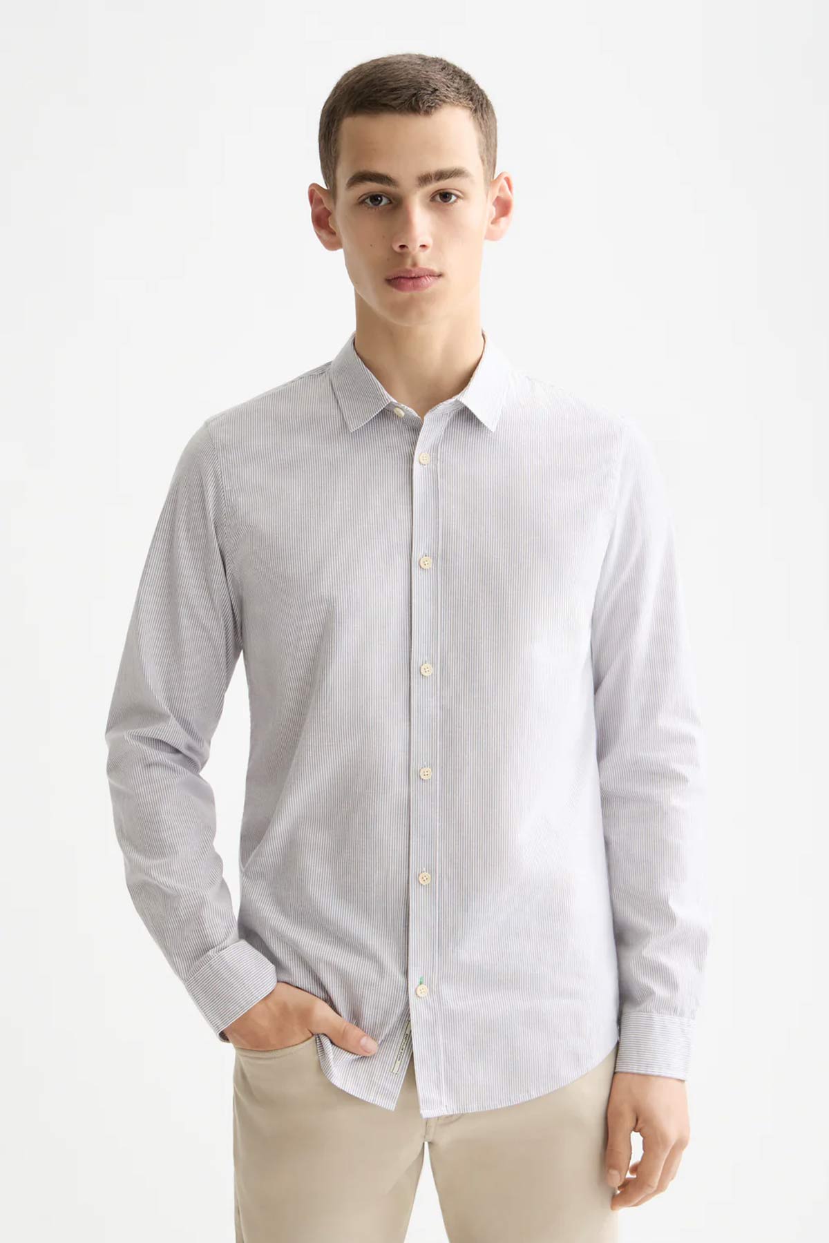 חולצה מכופתרת Scotch & Soda Stripes Slim Fit Poplin