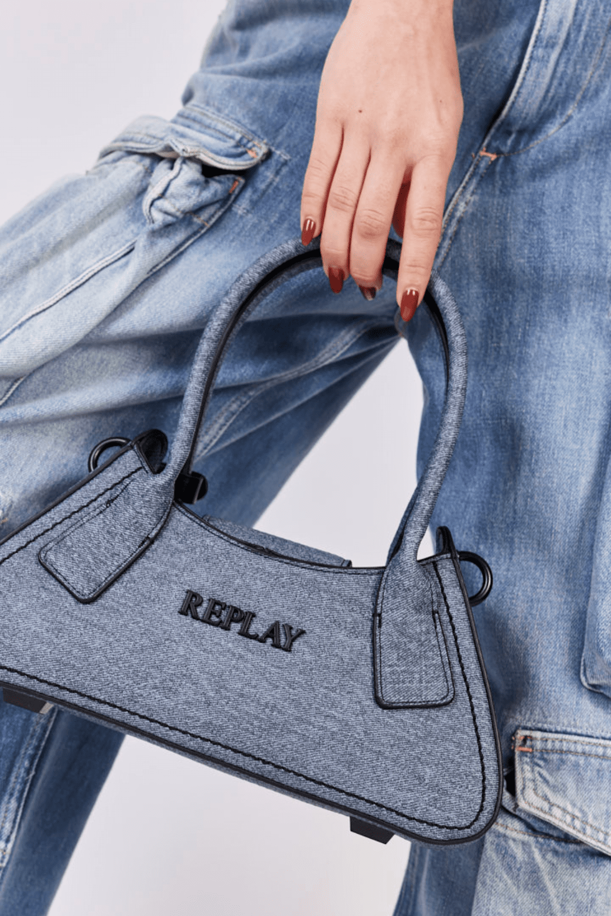 תיק כתף קטן מבית ריפליי ג'ינס Replay Jeans לנשים צבע כחול ג'ינס-Replay-One Size-נאקו