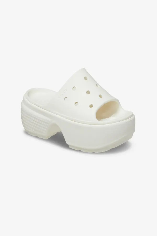 כפכפי פלטפורמה קרוקס Stomp Slide לנשים בצבע לבן גיר