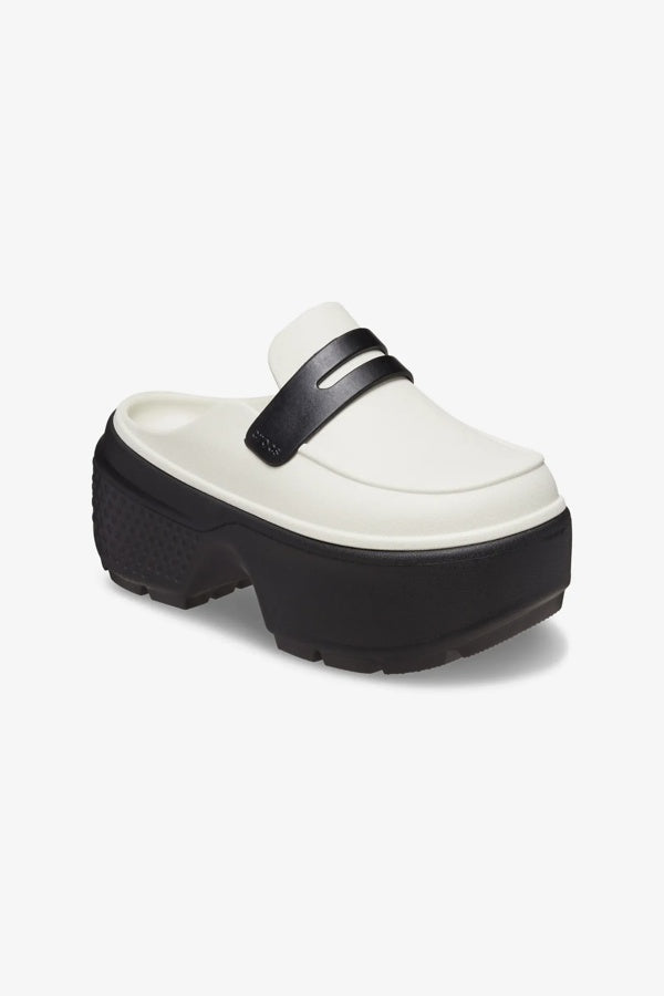 כפכפי מוקסין פלטפורמה קרוקס Stomp Loafer לנשים בצבע לבן/שחור