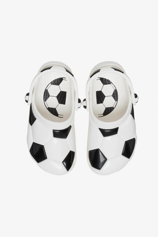 כפכפי קרוקס Classic Soccer Ball Clog T לתינוקות בצבע לבן בהדפס כדור רגל