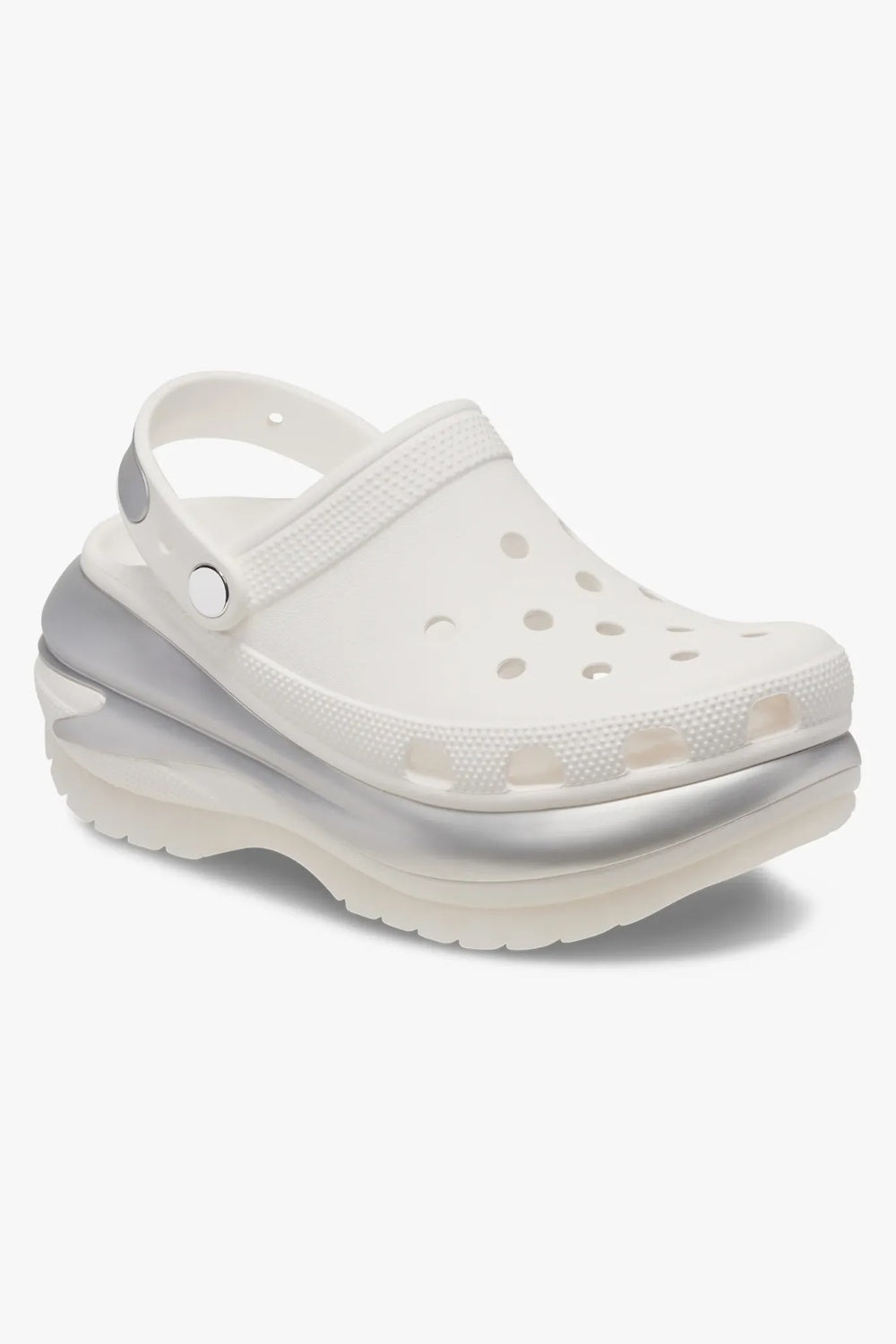 כפכפי קרוקס פלטפורמה Mega Crush Metallic Clog בצבע לבן/כסף מטאלי לנשים
