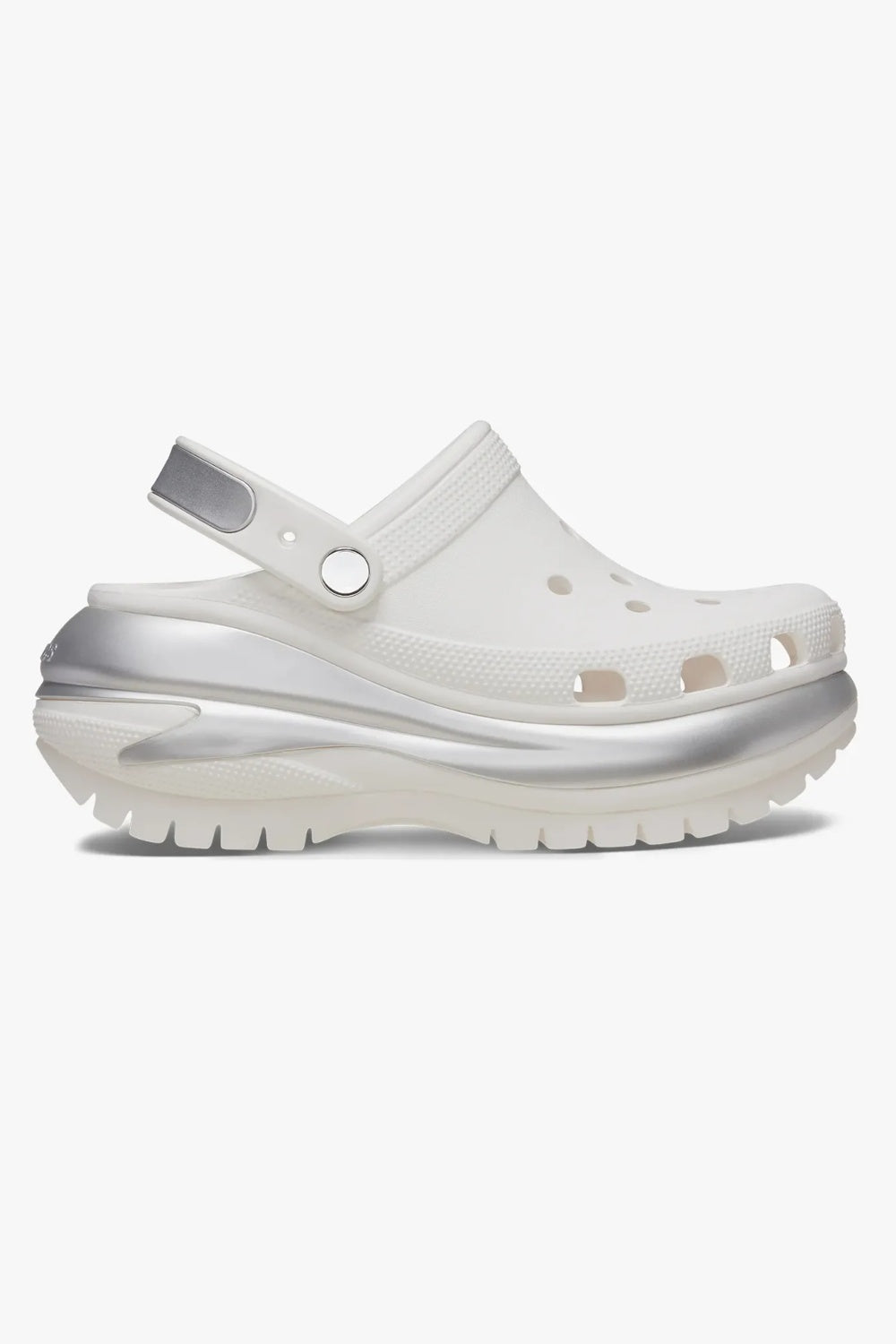 כפכפי קרוקס פלטפורמה Mega Crush Metallic Clog בצבע לבן/כסף מטאלי לנשים
