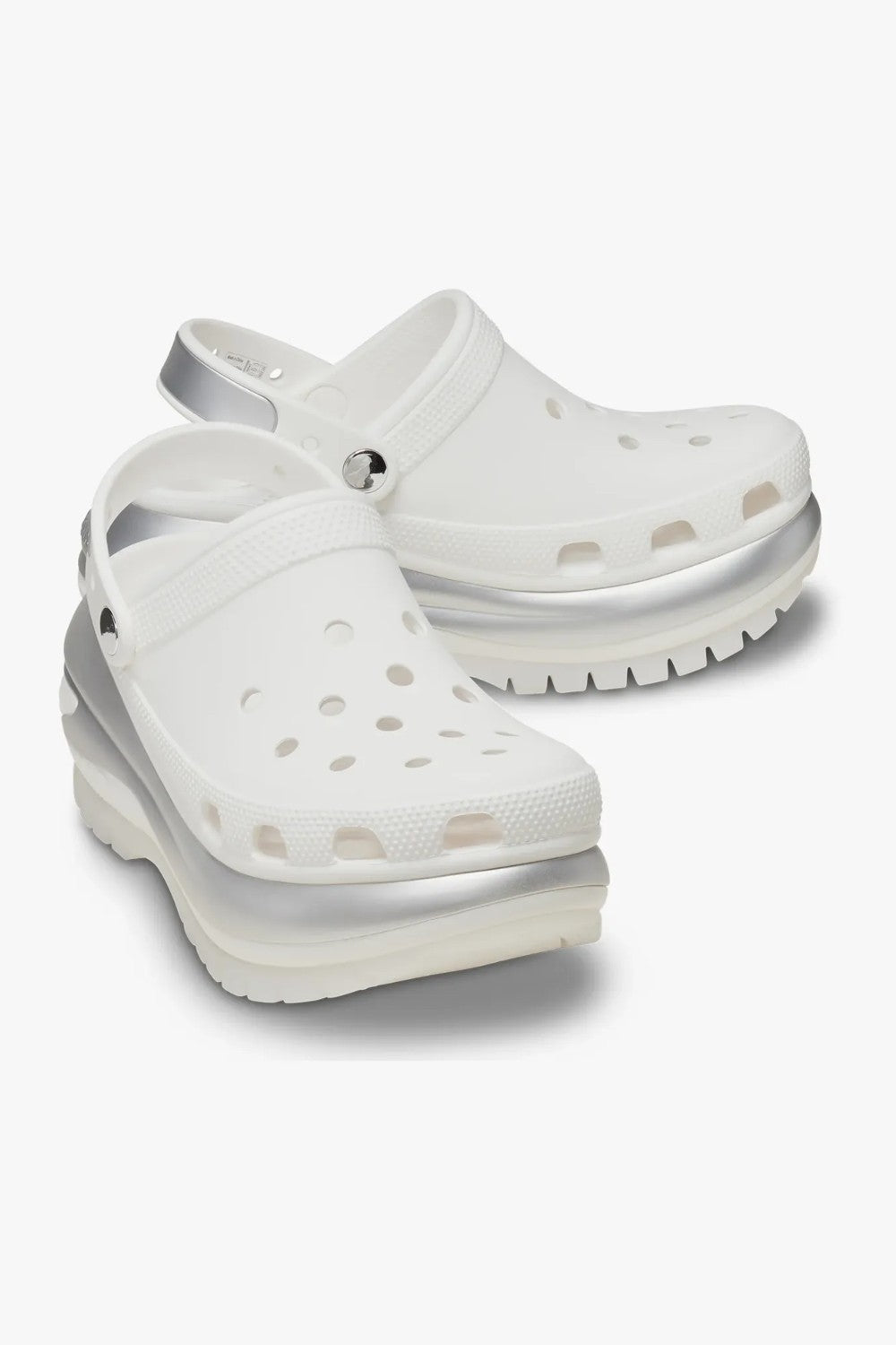 כפכפי קרוקס פלטפורמה Mega Crush Metallic Clog בצבע לבן/כסף מטאלי לנשים