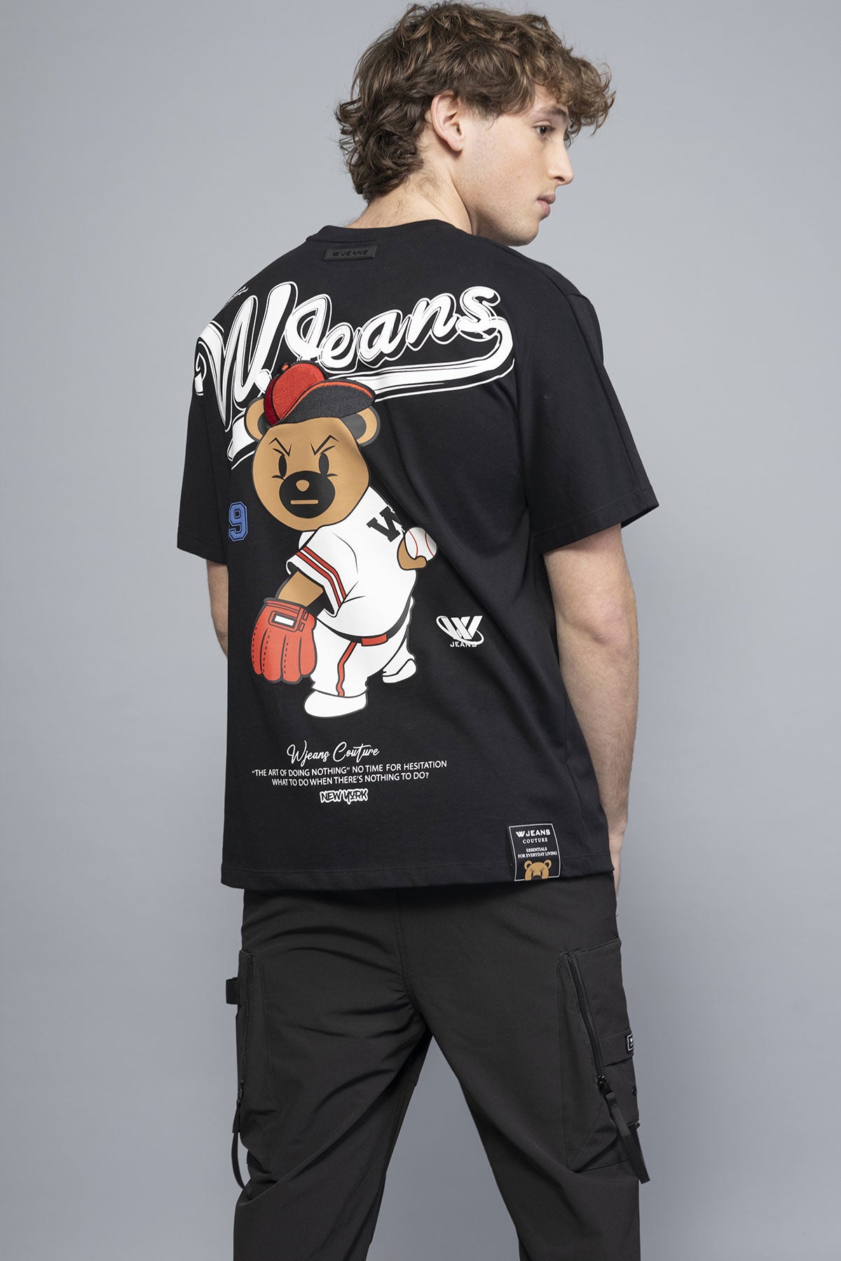 Wjeans חולצת טישירט אובר סייז Baseball בצבע שחור לגברים-W Jeans-XS-נאקו