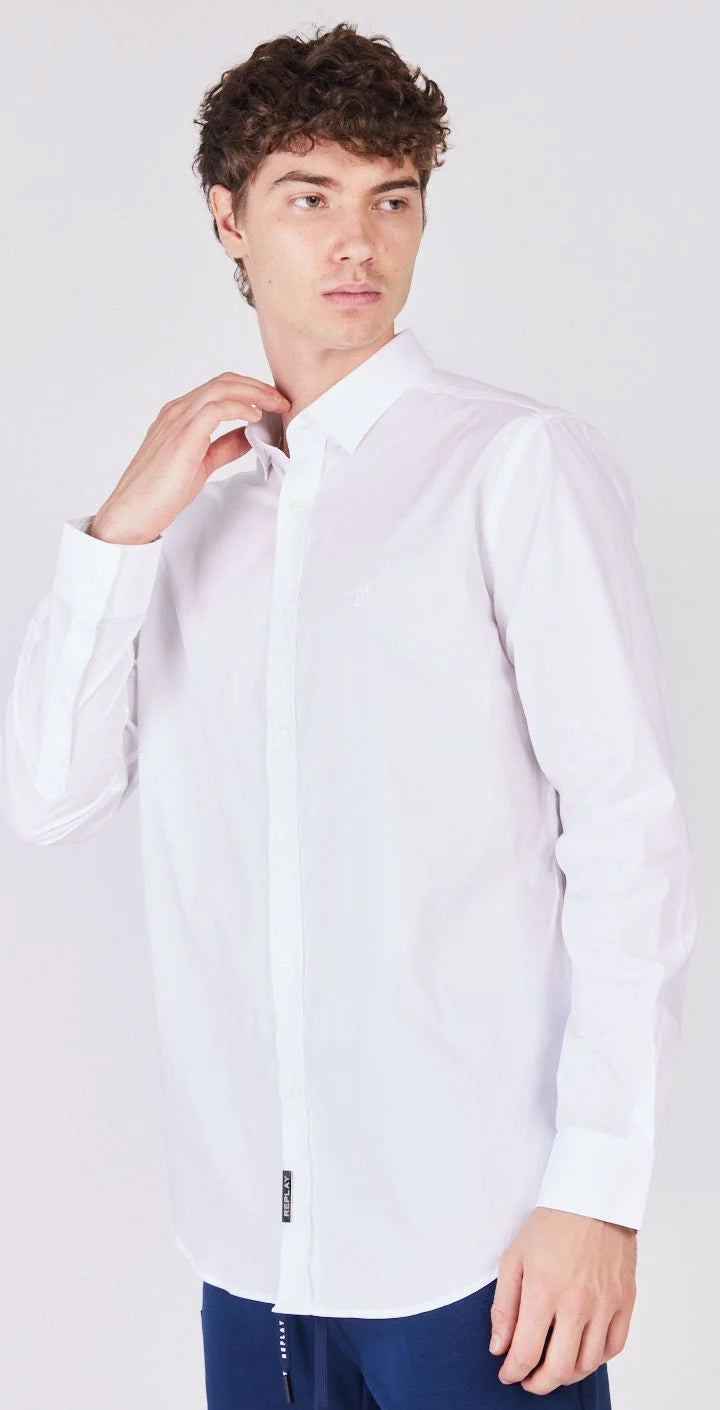 ריפליי חולצה מכופתרת שרוול ארוך בצבע לבן לגברים-Replay-XS-נאקו