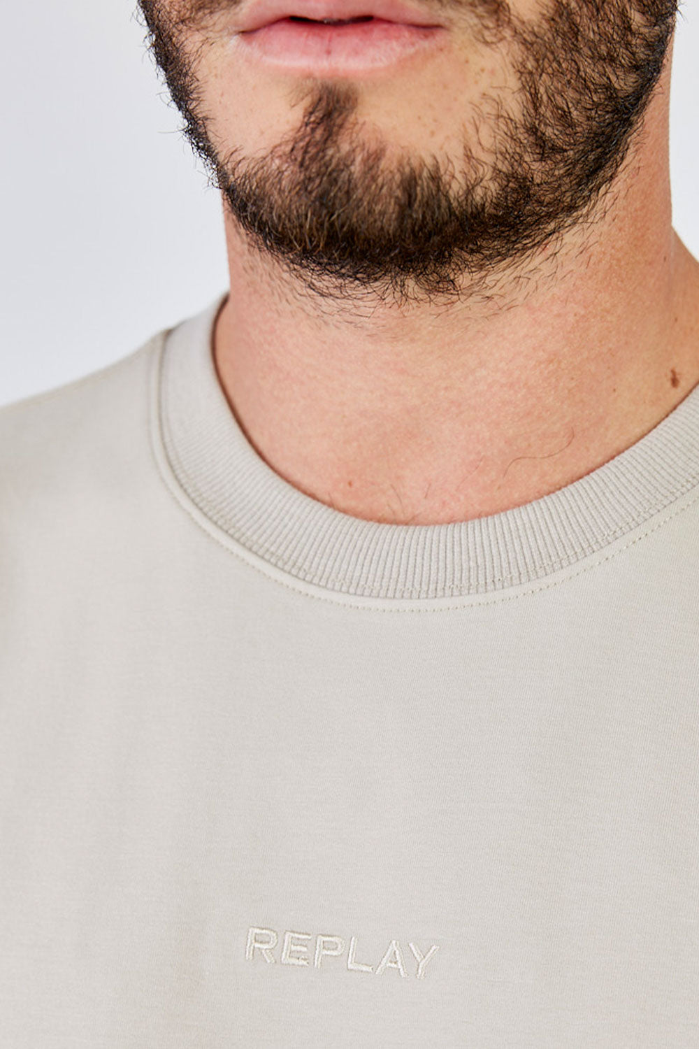 ריפליי חולצת טי שירט כותנה Ilay בצבע אבן לגברים-Replay-XS-נאקו