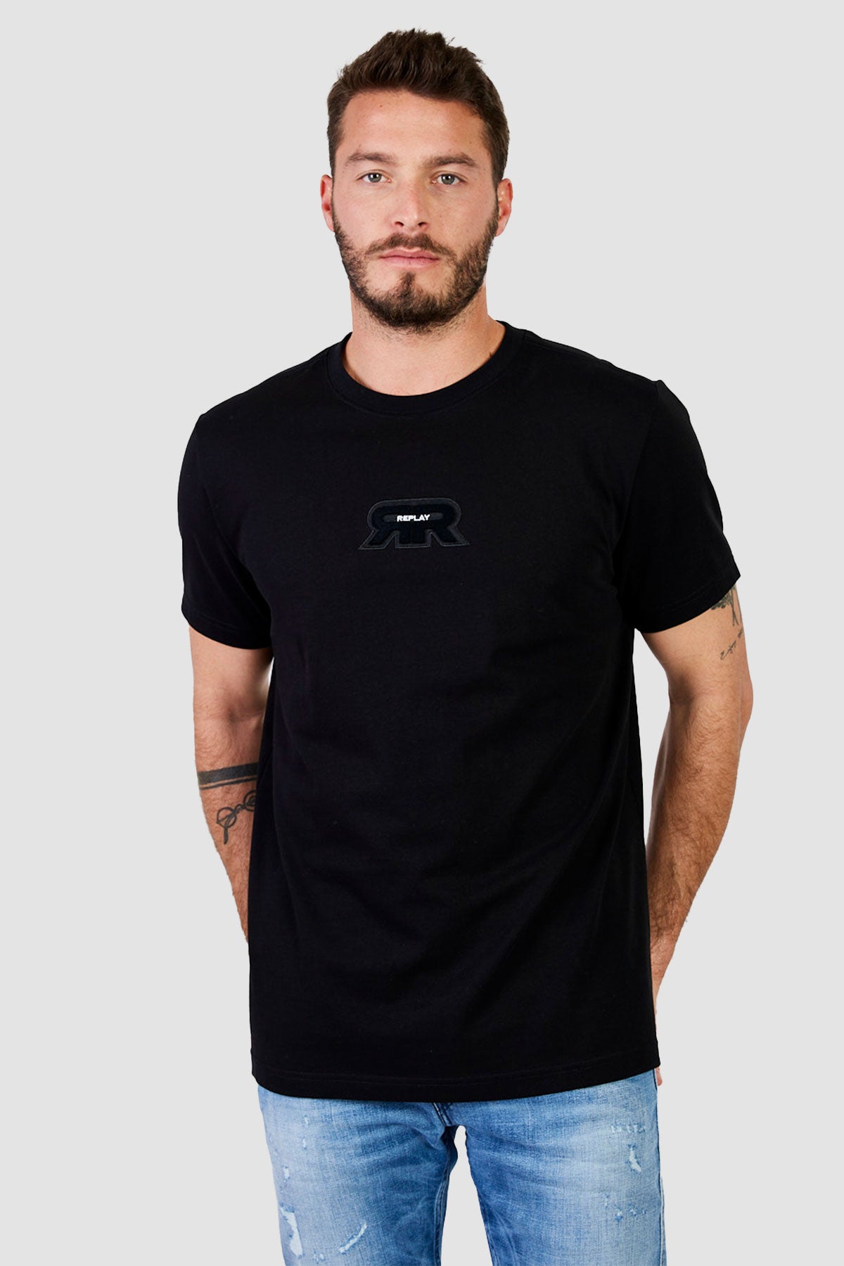 ריפליי חולצת טי שירט כותנה Danny בצבע שחור לגברים-Replay-XS-נאקו