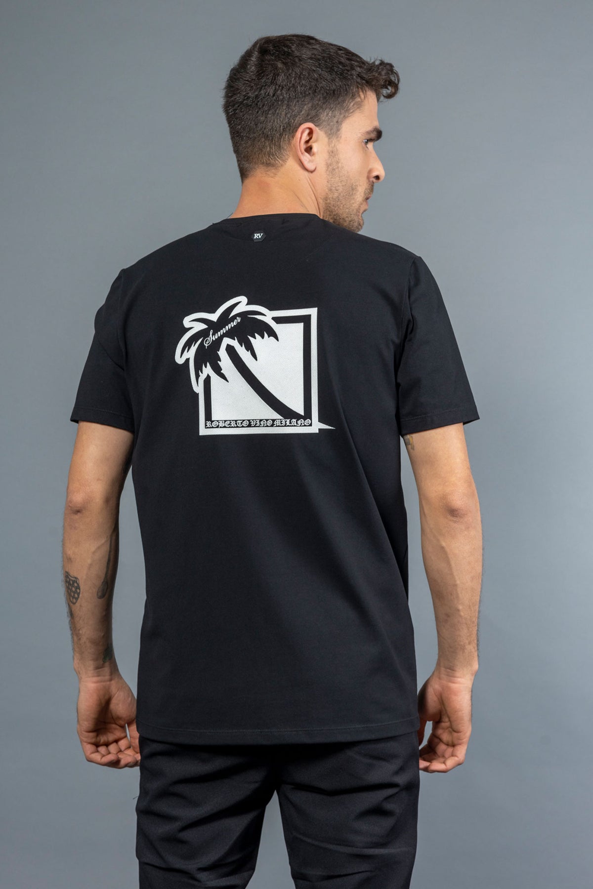 רוברטו וינו חולצת טישירט Palm בצבע שחור לגברים-Roberto Vino-XS-נאקו