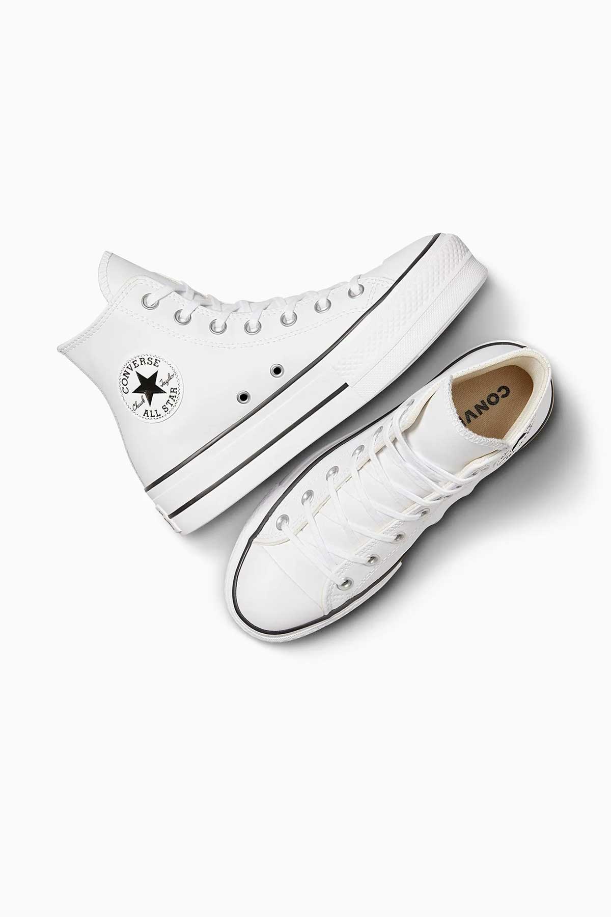 Converse All Star נעלי סניקרס אולסטאר פלטפורמה עור גבוהות בצבע לבן לנשים