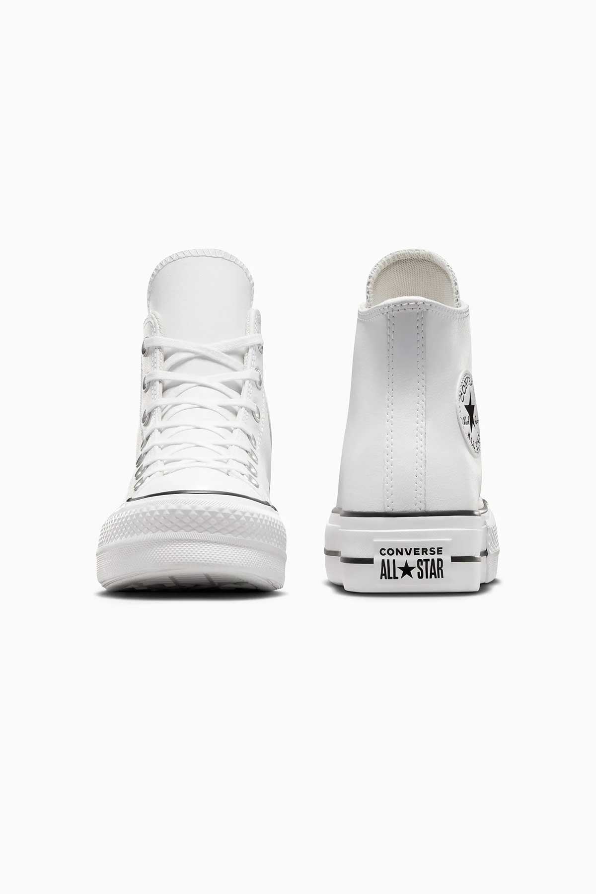 Converse All Star נעלי סניקרס אולסטאר פלטפורמה עור גבוהות בצבע לבן לנשים