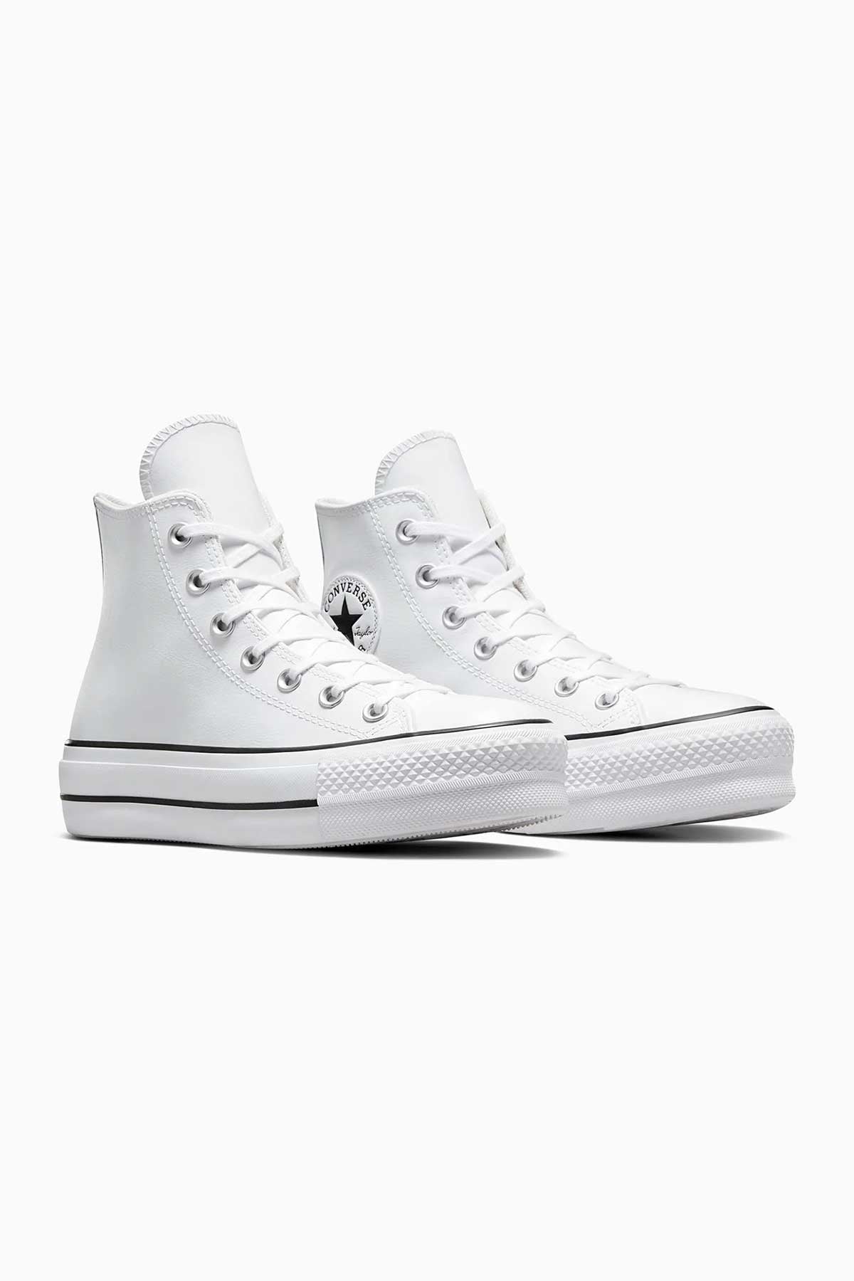 Converse All Star נעלי סניקרס אולסטאר פלטפורמה עור גבוהות בצבע לבן לנשים