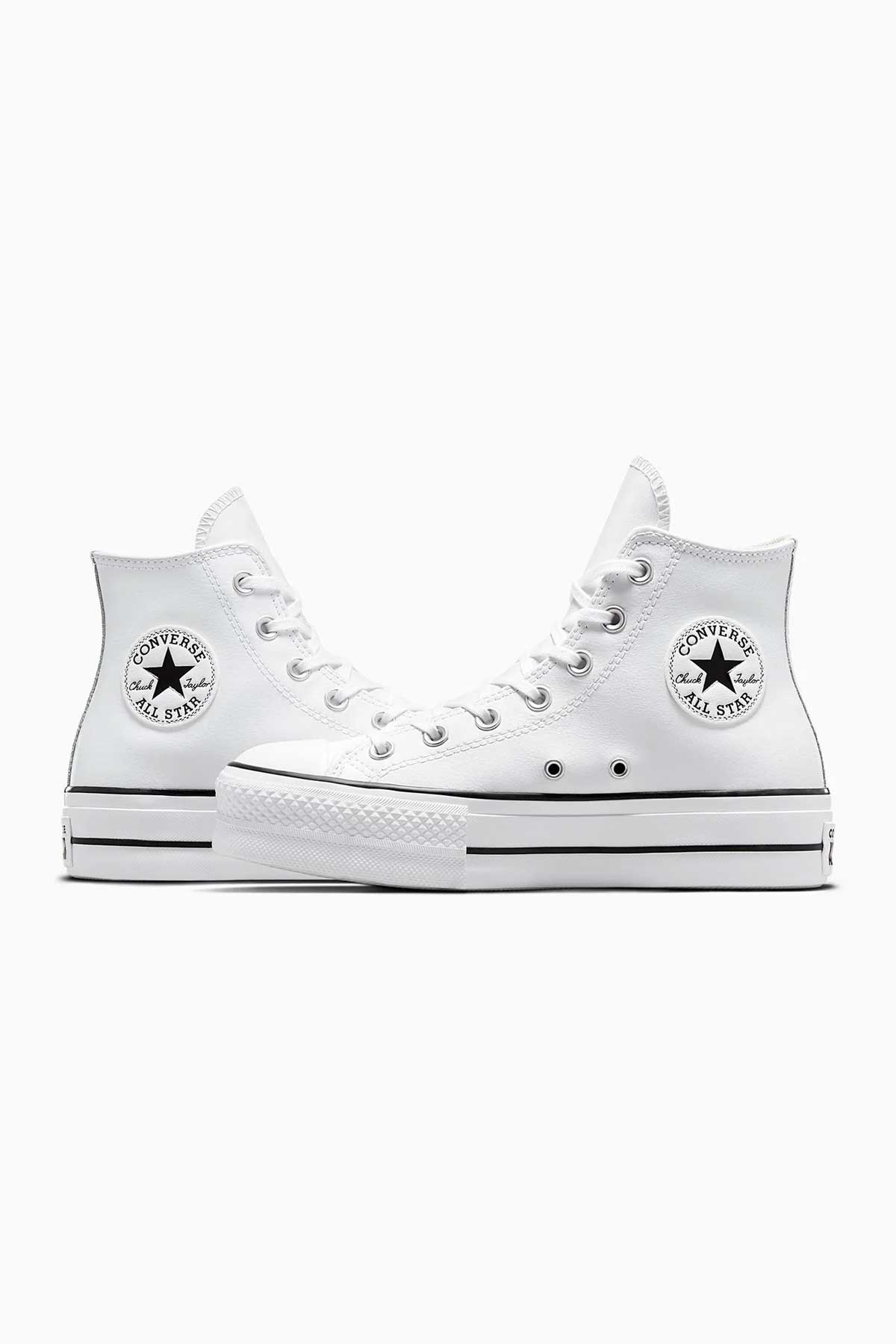 Converse All Star נעלי סניקרס אולסטאר פלטפורמה עור גבוהות בצבע לבן לנשים