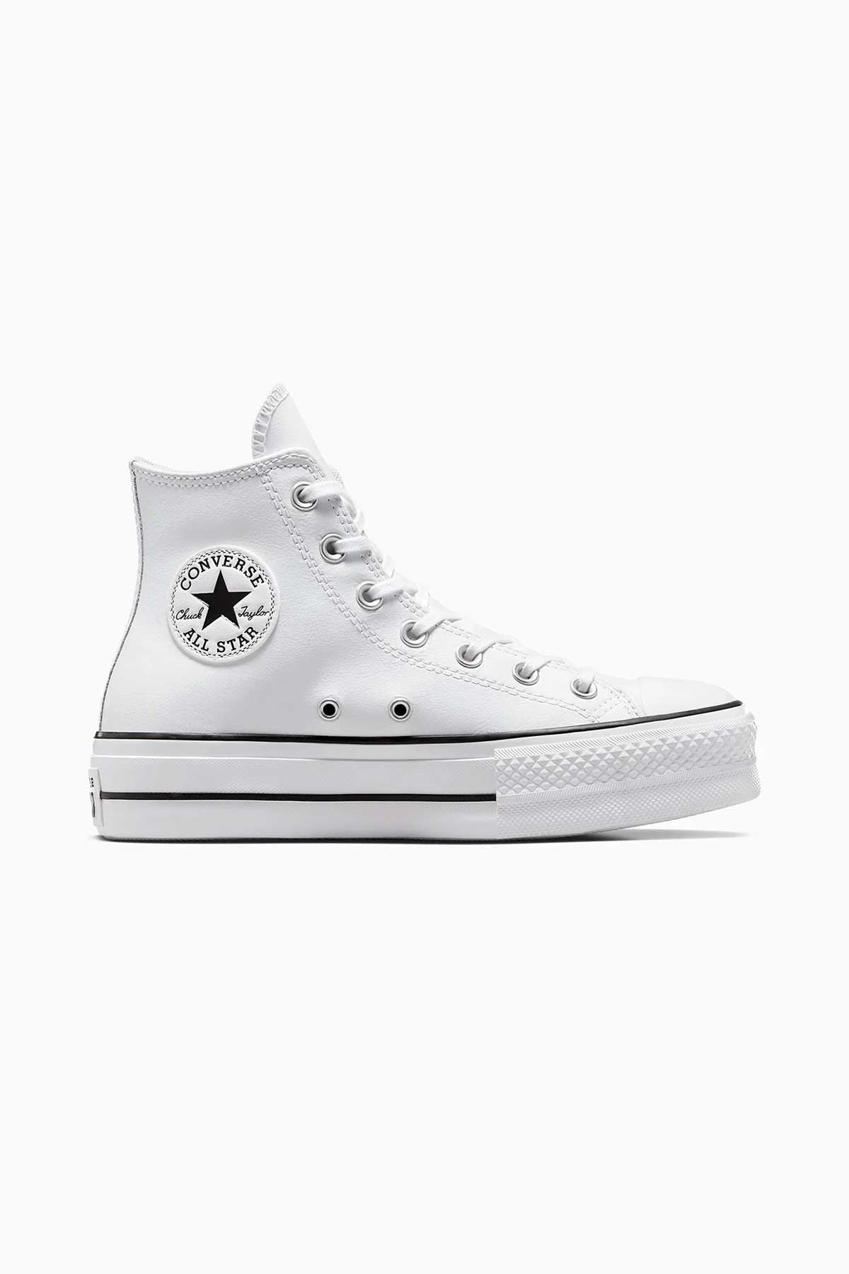 Converse All Star נעלי סניקרס אולסטאר פלטפורמה עור גבוהות בצבע לבן לנשים