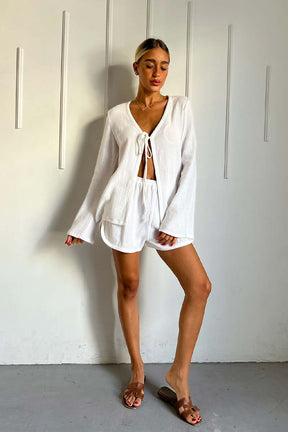 חליפת סריג פשתן קשירה בצבע לבן לנשים-Bombes-One Size-נאקו