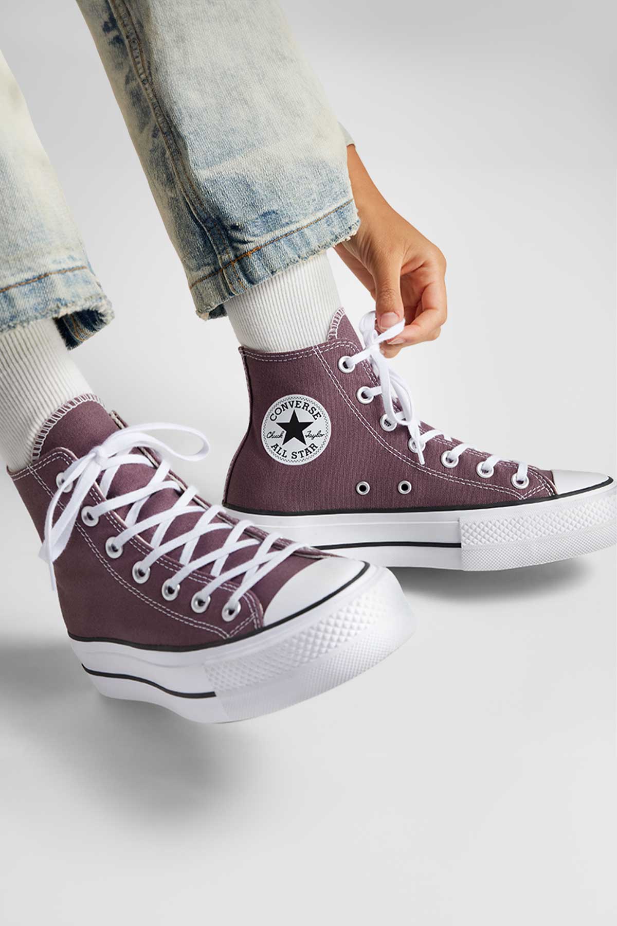 Converse All star סניקרס פלטפורמה בד קנבס גבוה בצבע ורוד עתיק כהה לנשים