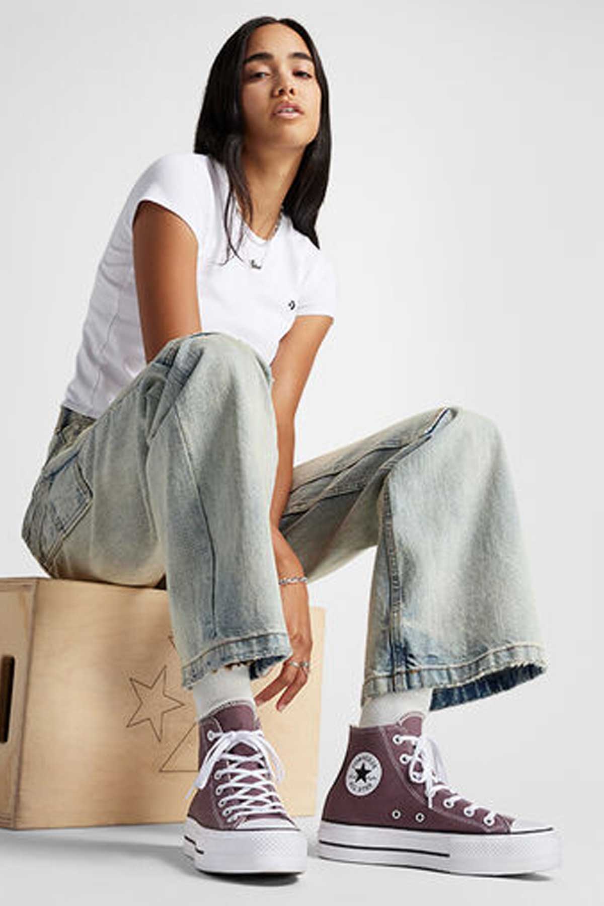 Converse All star סניקרס פלטפורמה בד קנבס גבוה בצבע ורוד עתיק כהה לנשים