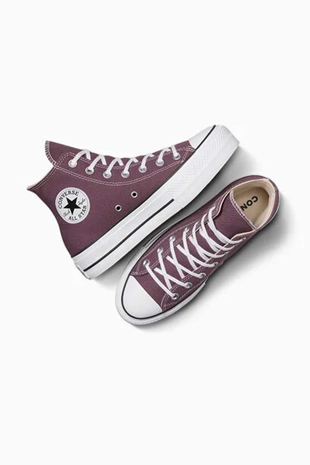 Converse All star סניקרס פלטפורמה בד קנבס גבוה בצבע ורוד עתיק כהה לנשים