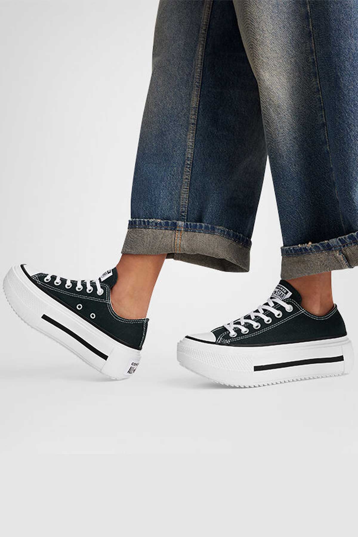 Converse All star סניקרס פלטפורמה נמוכות Lift Double Stack בצבע שחור