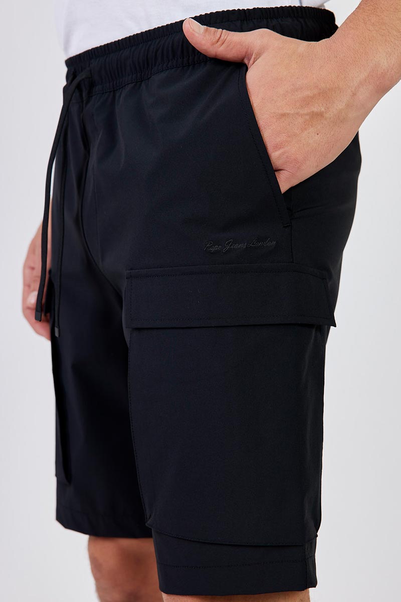 פפה ג'ינס מכנסי דגמ"ח קצרים Eliseo בצבע שחור לגברים-Pepe Jeans London-S-נאקו