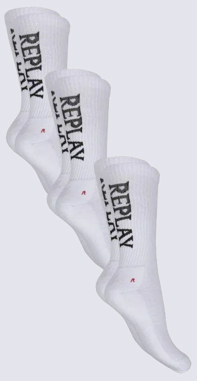 ריפליי מארז 3 זוגות גרביים גבוהות בלבן לגברים-Replay-41-46-נאקו