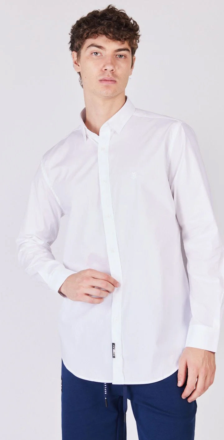 ריפליי חולצה מכופתרת שרוול ארוך בצבע לבן לגברים-Replay-XS-נאקו