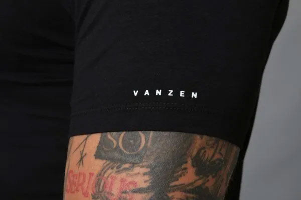 ואנזן חולצת טישירט בייסיק צווארון וי מבד לייקרה בצבע שחור לגברים-VAZEN-S-נאקו