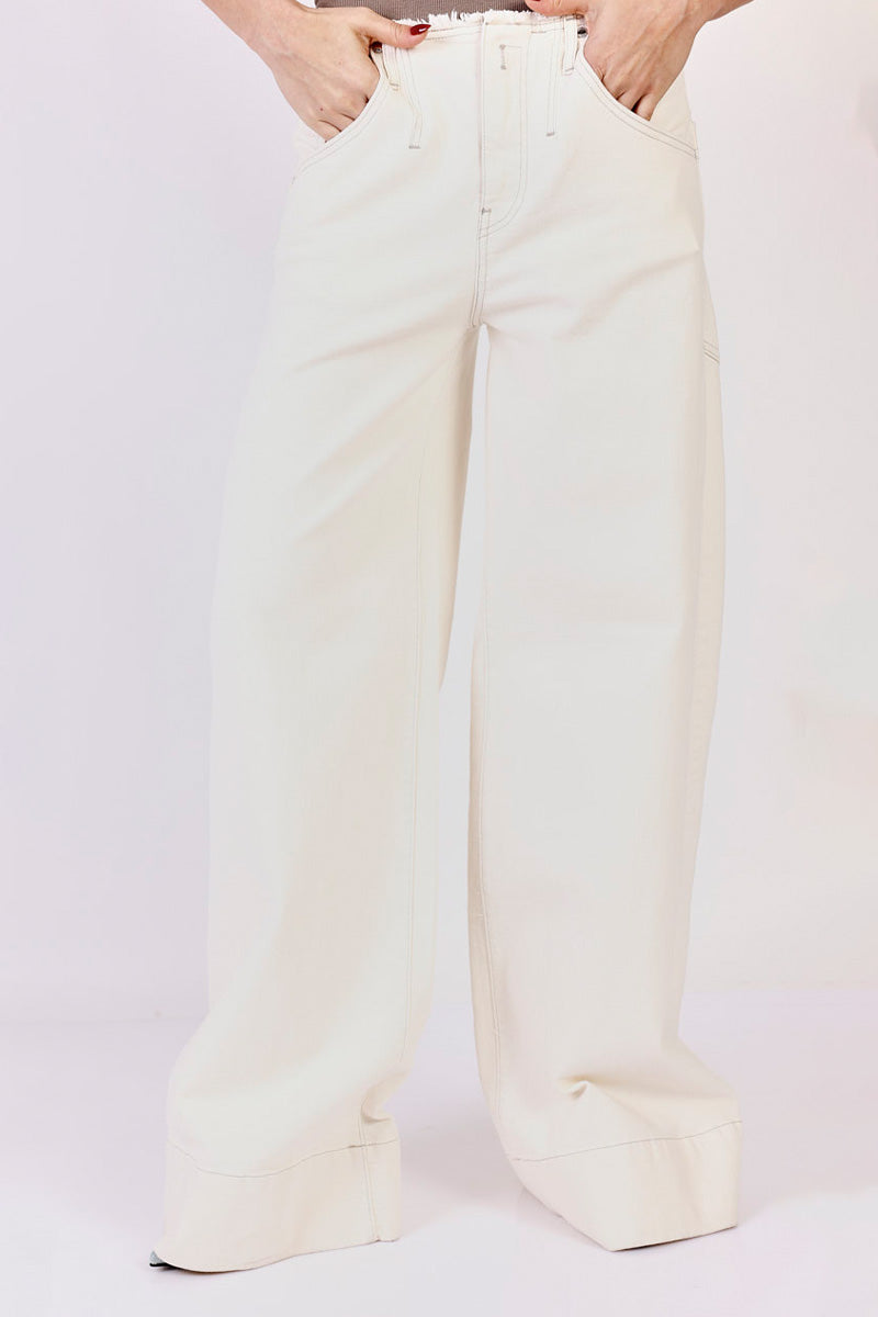 ריפליי מכנסי כותנה ארוכים מתרחבים בצבע אבן לנשים-Replay-25-נאקו
