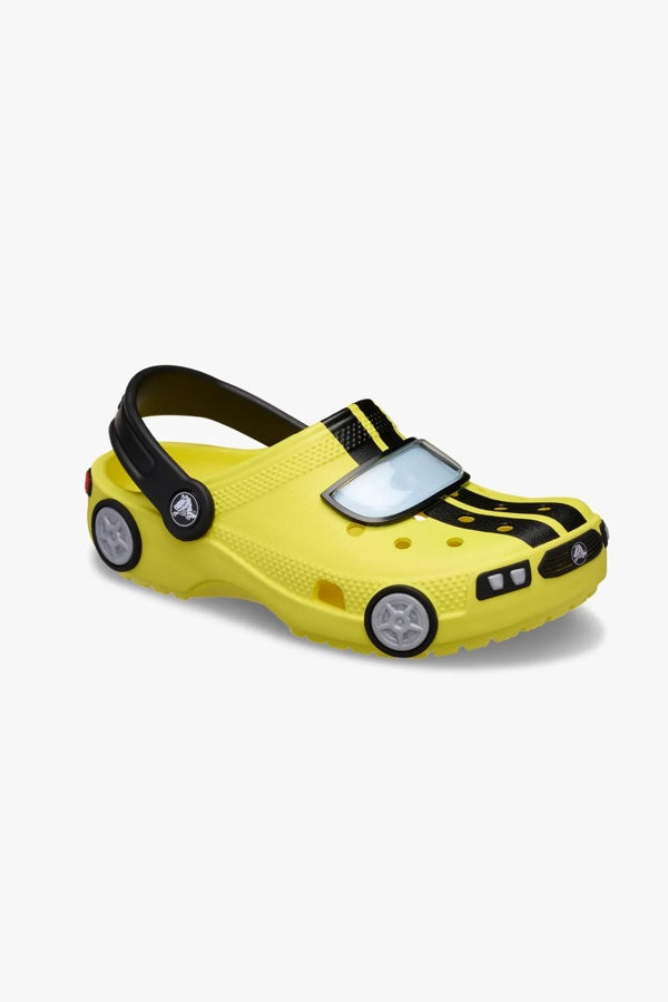 כפכפי קרוקס Classic IAM Race Car Clog T לתינוקות בעיצוב מכונית מירוץ בצבע צהוב/שחור