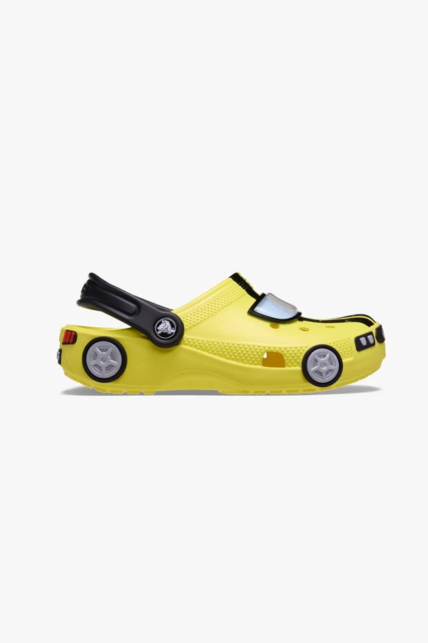 כפכפי קרוקס Classic IAM Race Car Clog T לתינוקות בעיצוב מכונית מירוץ בצבע צהוב/שחור