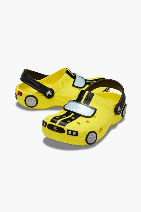 כפכפי קרוקס Classic IAM Race Car Clog T לתינוקות בעיצוב מכונית מירוץ בצבע צהוב/שחור