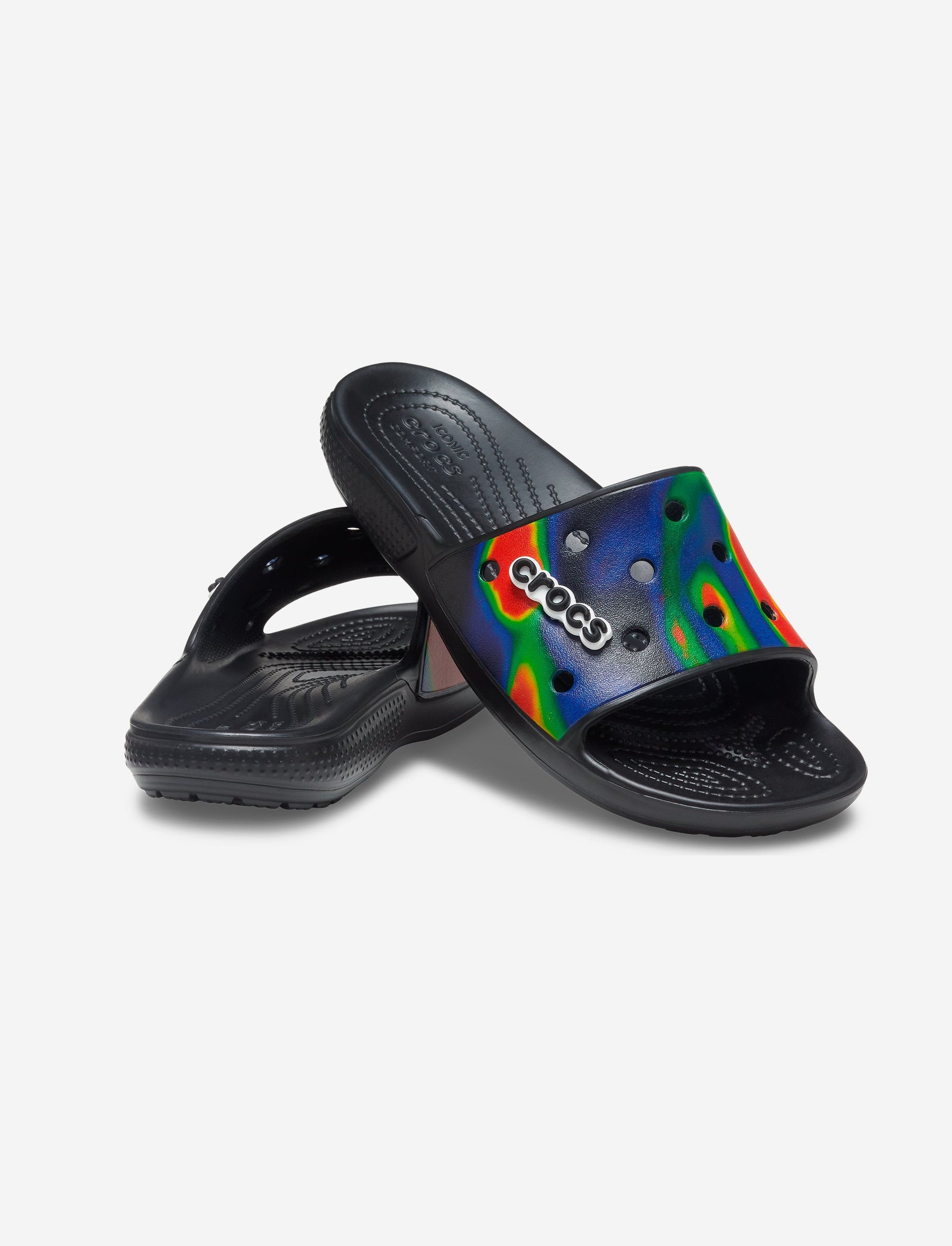 Crocs Classic Solarized Clog - כפכפי סלייד נשים קרוקס קלאסיק בצבע שחור בהדפס צבעוני-Crocs-43-44-נאקו