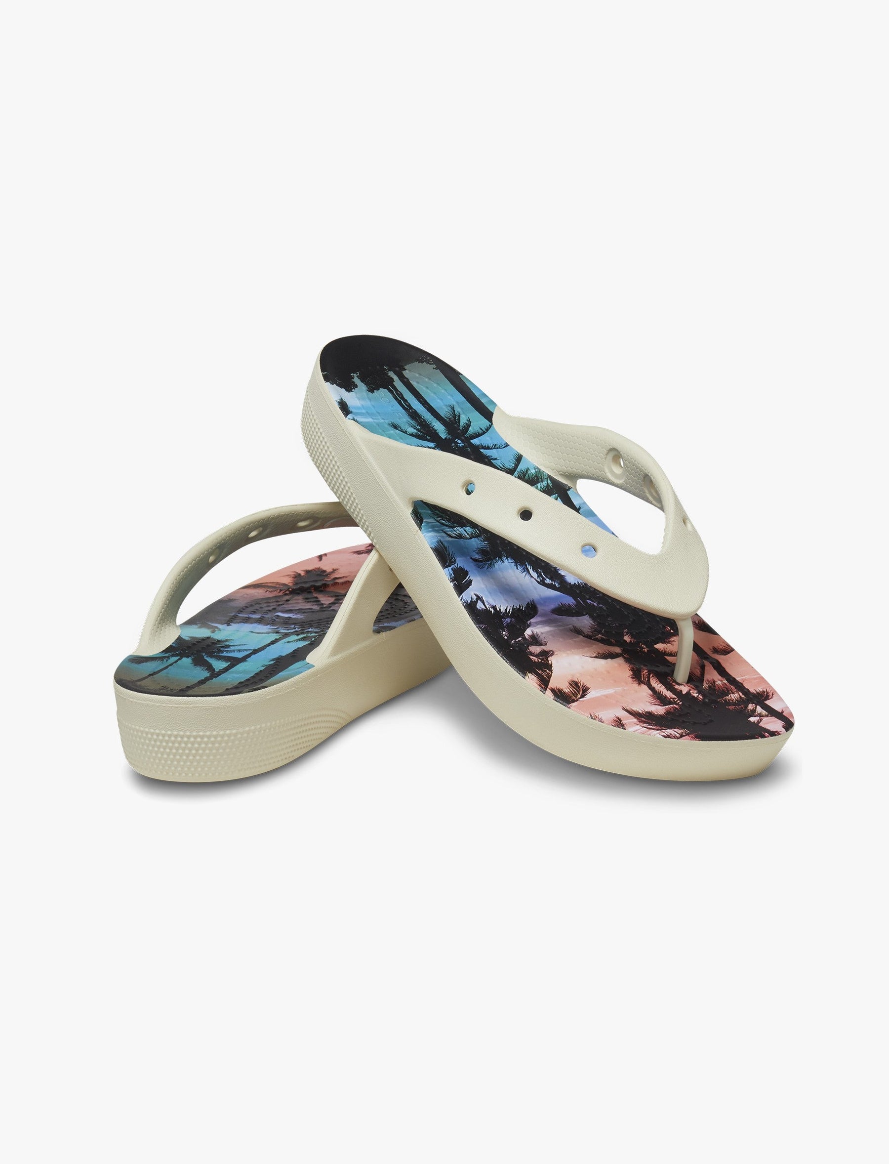 Crocs Classic Platform Retro Resort Flip - כפכפי אצבע קרוקס בהדפס פרחוני לנשים בצבע בון/מולטי-Crocs-36-37-נאקו