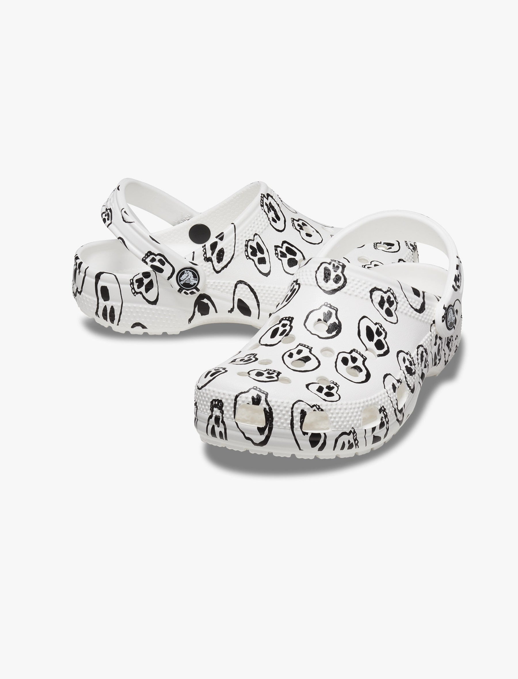 Crocs Classic Skull Print Clog - כפכפי קרוקס בהדפס גולגולות בצבע לבן/שחור-Crocs-37-38-נאקו