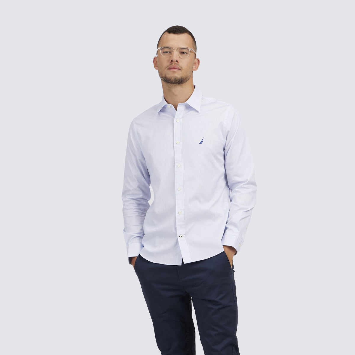 נאוטיקה חולצה מכופתרת בצבע לבן עם פסים-Nautica-XS-נאקו