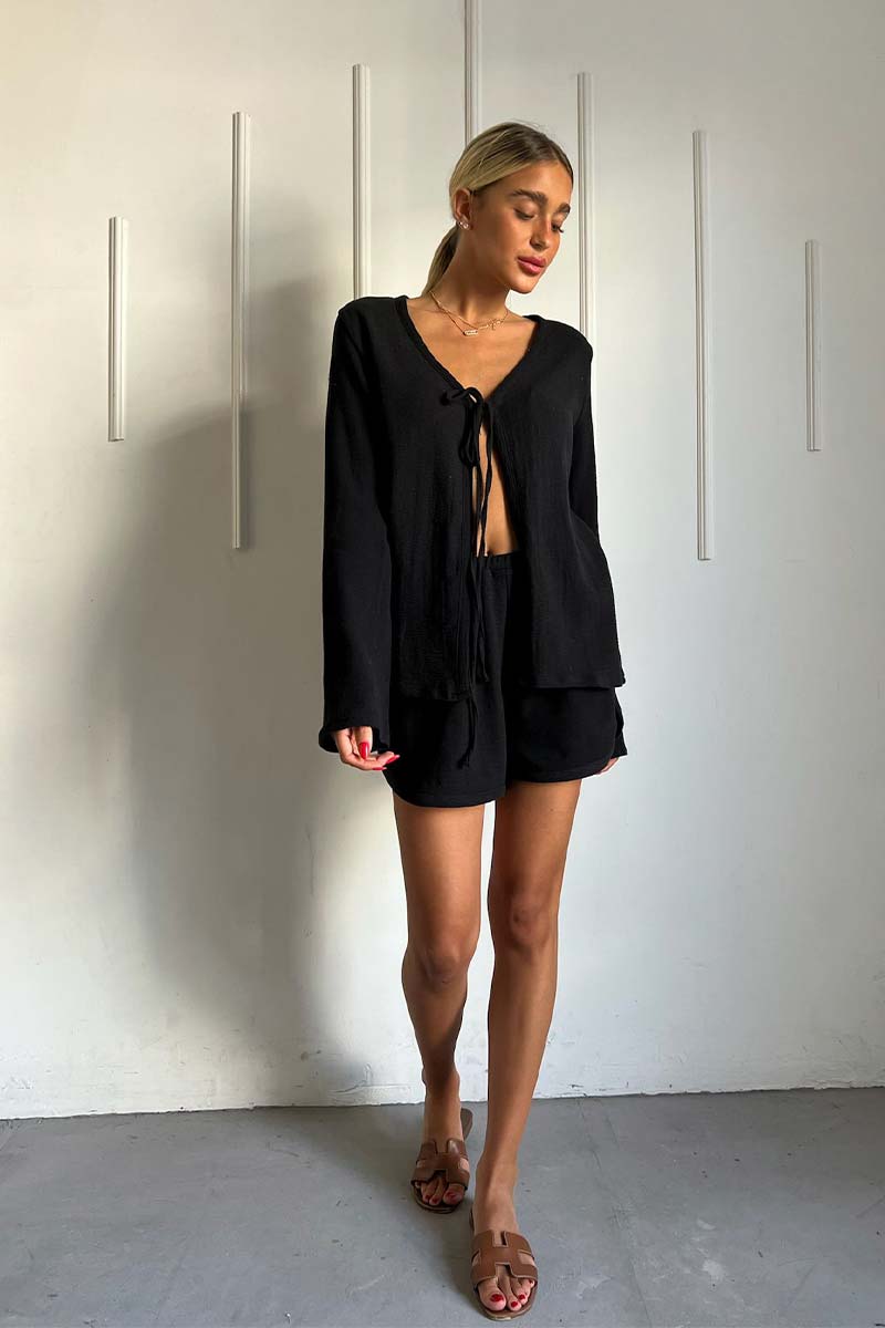 חליפת סריג פשתן קשירה בצבע שחור לנשים-Bombes-One Size-נאקו
