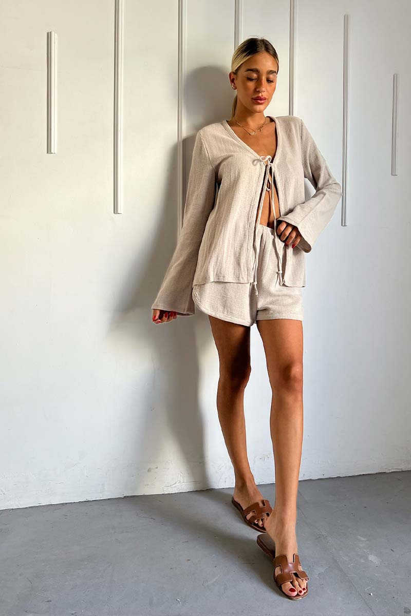 חליפת סריג פשתן קשירה בצבע אבן לנשים-Bombes-One Size-נאקו