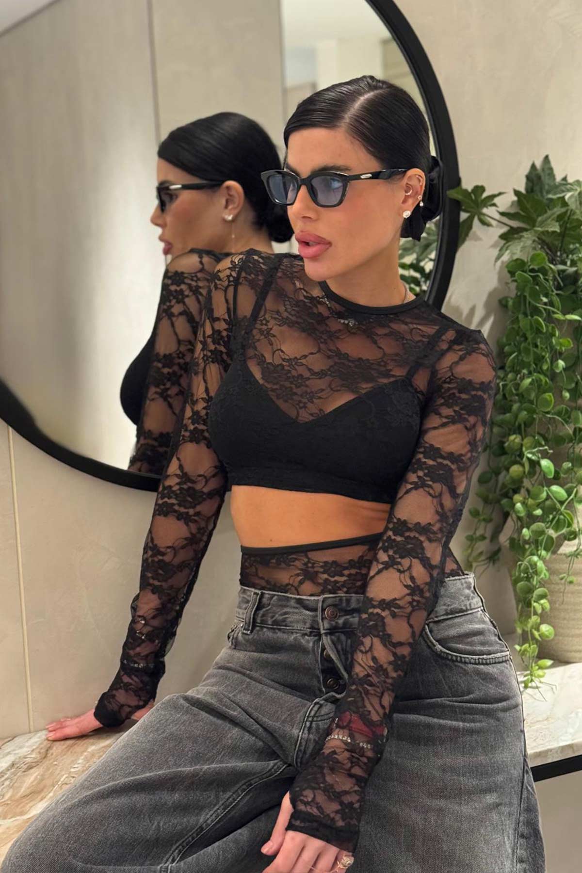 סט חולצה ותחתוני תחרה דאבל