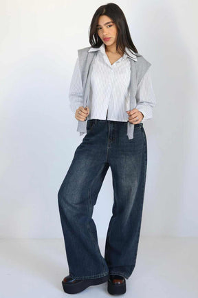 חולצה מכופתרת וצעיף אייברי