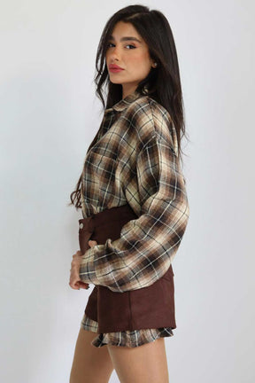 חולצת משבצות מכופתרת לארה