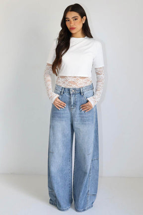 חולצת קרופ תחרה צ׳לסי