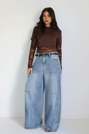 חולצת קרופ תחרה צ׳לסי