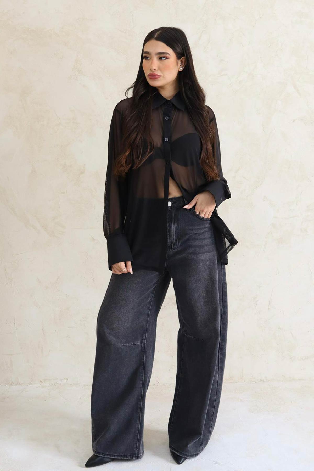 חולצה מכופתרת שיפון מיורקה