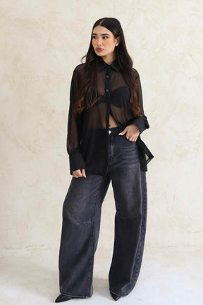 חולצה מכופתרת שיפון מיורקה