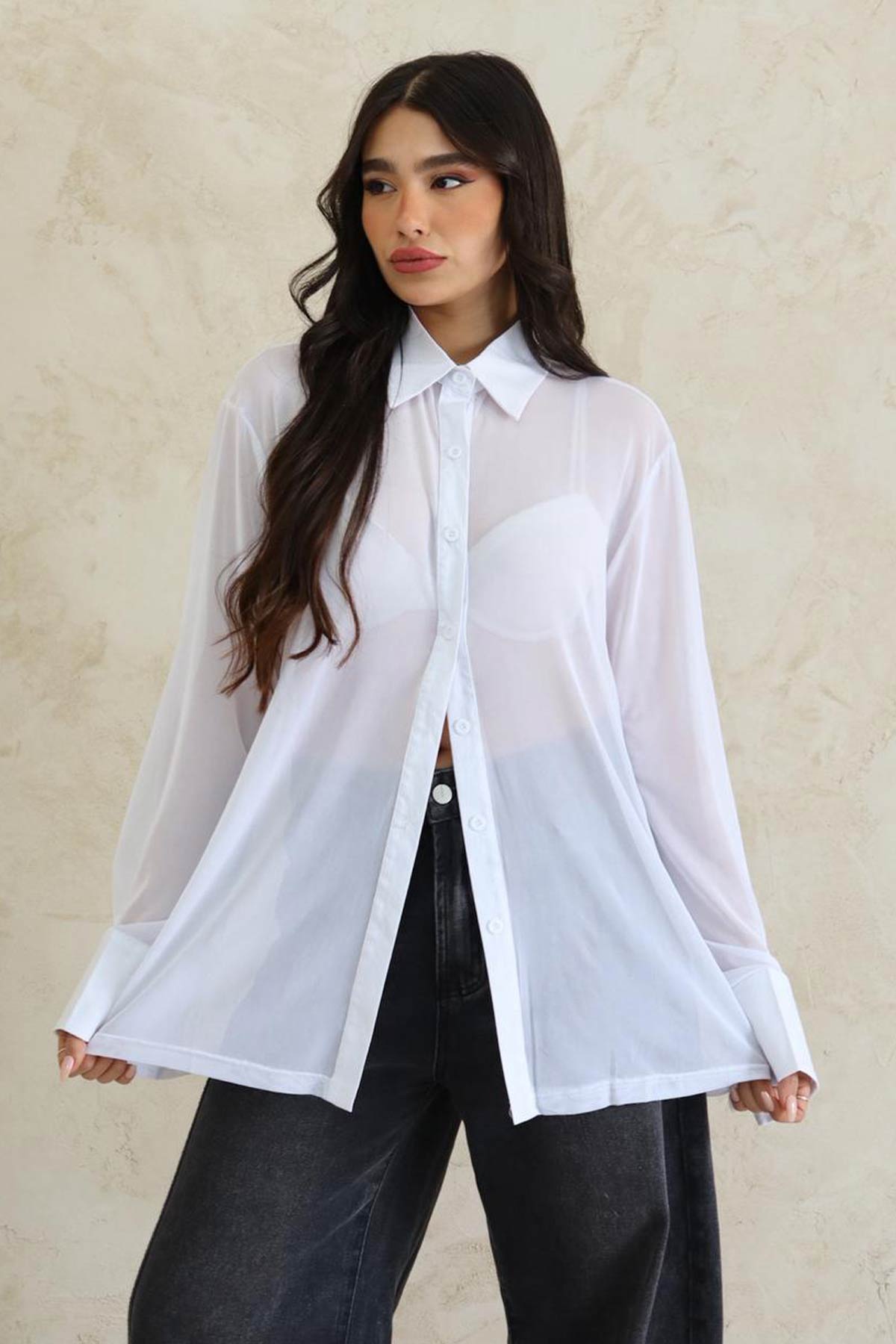 חולצה מכופתרת שיפון מיורקה